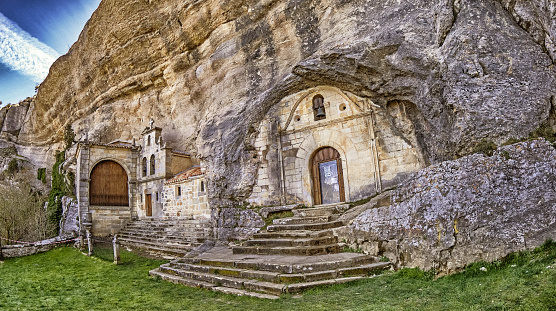 Hermitage of San Bernabé, Natural Monument of Ojo Guareña, Ojo Guareña Karst Complex, Las Merindades, Burgos, Cantabrian Mountains, Castilla y León, Spain, Europe