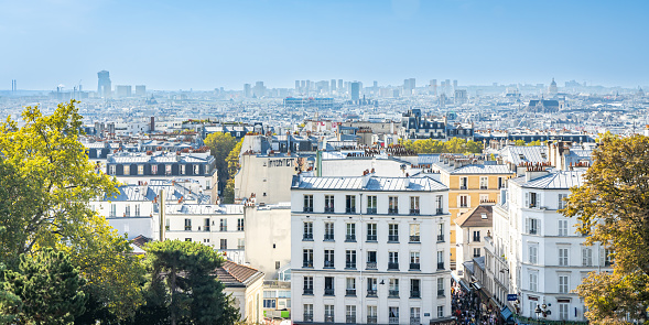Paris, France - September 10, 2023 : Paris skyline seen from Montmartre hill on a summer sunny day