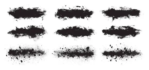 Vector illustration of Black paint brush strokes isolated on white background. Dark watercolour set. Abstract grunge texture effect bundle. Graphic design element grungy painted style concept for banner, ads, offer, big, mega, or flash sale
