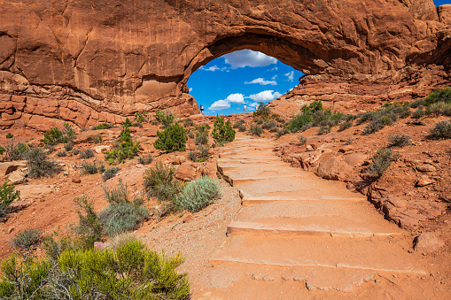 The North Window Arch in the Arches National Park in the Moab, Utah, USA.