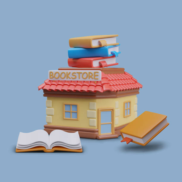 istock Vector bookstore with stack of decorative books on roof. Vertical advertising concept 2058092271