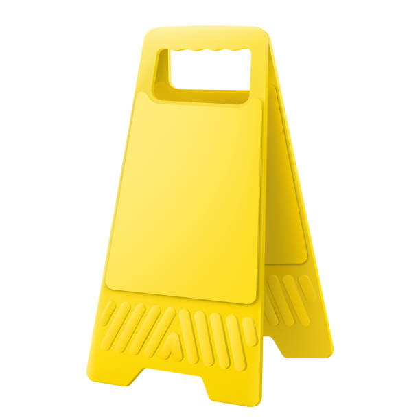 istock Road yellow traffic sign. Blank plastic board with place for text. Mockup. Double-sided folding yellow display stand with editable design. Direction. Realistic 3d Vector illustration. 2058121383