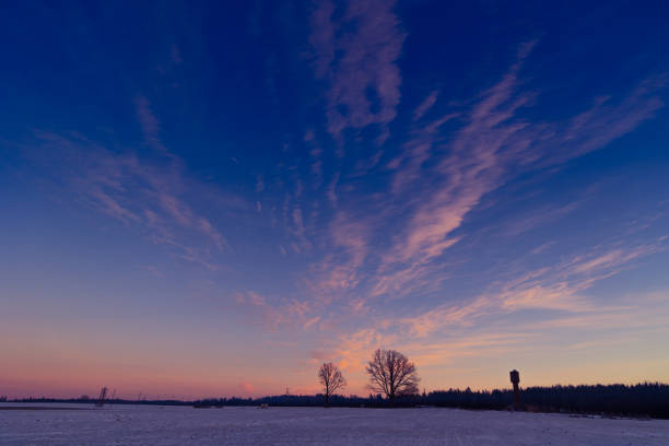 A beautiful winter landscape with little snow. A seasonal scenery of Northern Europe.