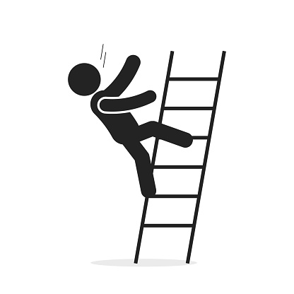 Isolated pictogram man falling from a ladder, for safety sign label