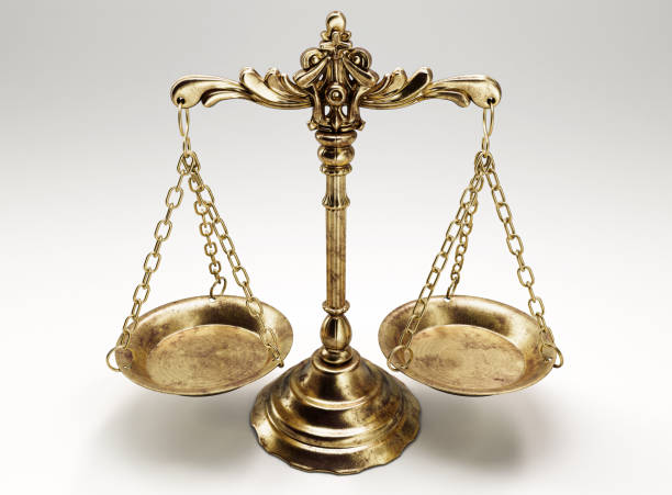 ornate scales of justice - balance symmetry comparison old imagens e fotografias de stock