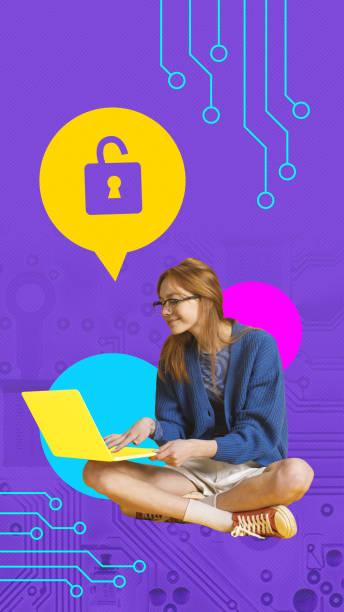istock Contemporary art collage. Network security at work and at home Young woman successfully unlock her computer. 2058193555