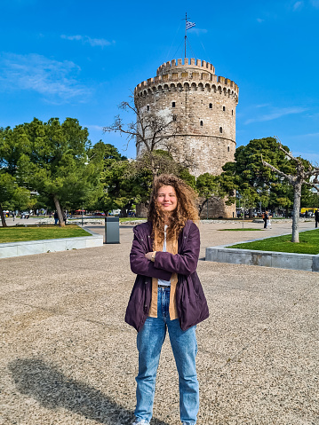 Portrait of a young woman in the park in Thessaloniki, Greece.