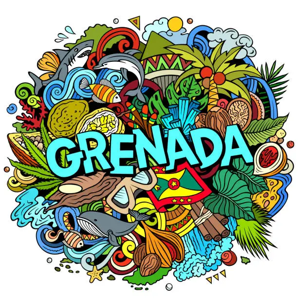 Vector illustration of Grenada cartoon doodle illustration. Funny local design.