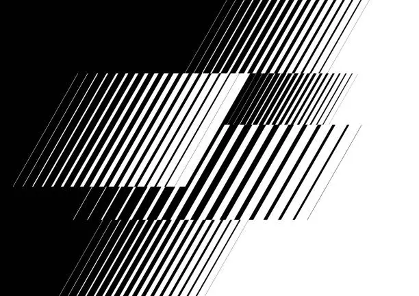 Vector illustration of Vector black to white grids thin broken lines trendy transition Toned image abstract background