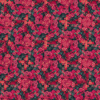 Botanic motif collage composition pattern in mixed red and green colors