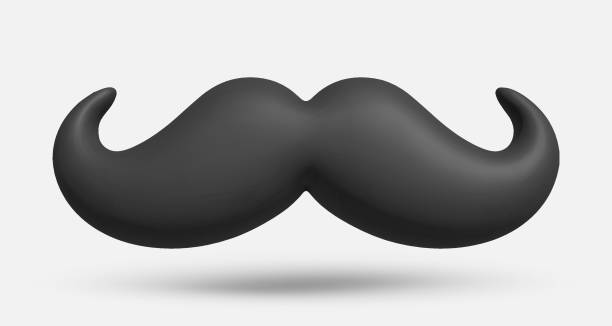 istock 3d black vintage cartoon mustache. Plastic styled mustache logo template. isolated on white background. Realistic vector illustration for card, party, design, flyer, web, advertising 2058218413