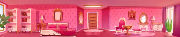 Vector illustration of Panoramic princess bedroom interior