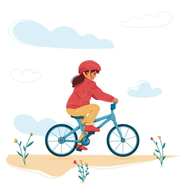 Vector illustration of Cute little girl riding bicycle