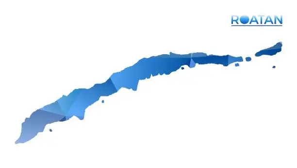 Vector illustration of Vector polygonal Roatan map. Vibrant geometric island in low poly style. Astonishing illustration for your infographics. Technology, internet, network concept.