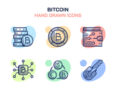 Bitcoin hand drawn sketch icon series