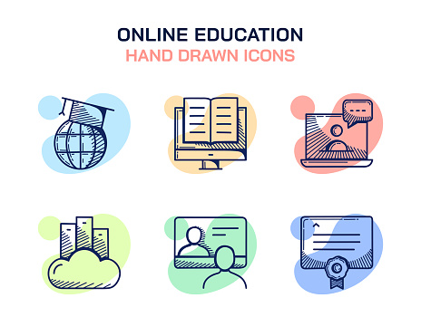 Online Education hand drawn sketch icon series