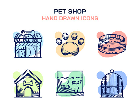Pet Shop hand drawn sketch icon series