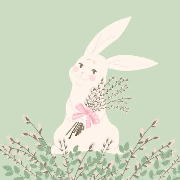 Vector illustration of Easter greeting card with rabbit