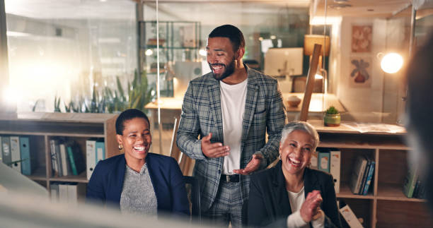 istock Presentation, clapping hands and business people celebrate in office for planning creative project. Collaboration, startup and group of designers with applause for teamwork success in the workplace. 2058319437