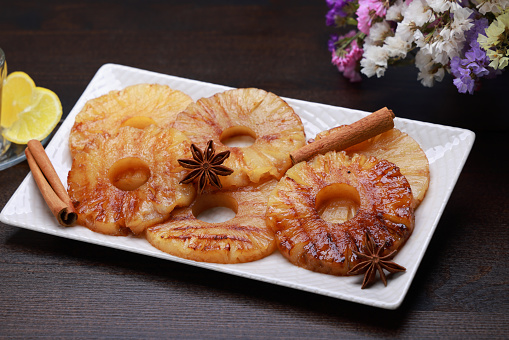 Pineapple Rings with Honey fried and served with Sideritis Tea