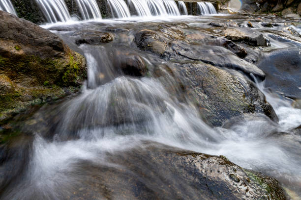 Long exposure of rocky flowing water