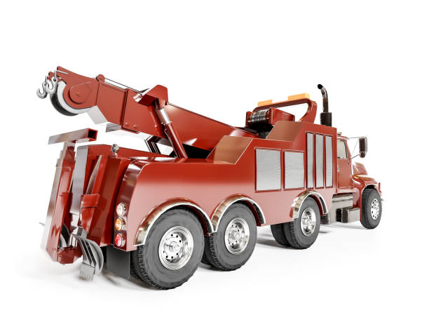 3d rendering of big red towing truck on white background