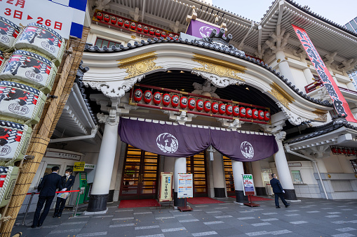 Tokyo, Japan - December 21, 2023 : People at the Kabuki-Za Theater in Tokyo, Japan.