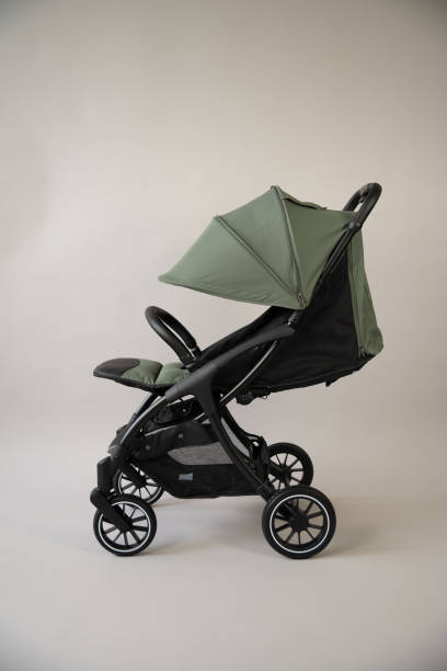 istock Green baby carriage on a white background 2058348663