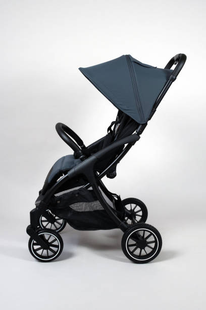 istock Blue baby carriage on white background 2058349193