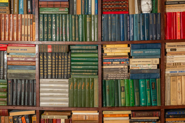 istock Bookshelf background. Books on a wooden shelfs 2058351992