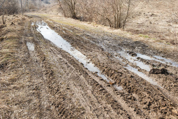 istock Dirt road with puddles after rain. 2058352140