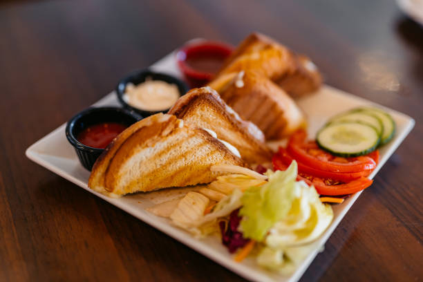 Group of brunch food dishes on table
