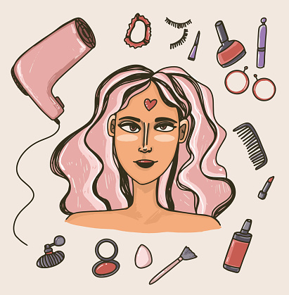 Girl with the pink hair and the feminine things around her, feminine routine.