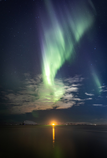 Beautiful northern lights on sky, Hammerfest - Northern Norway. Troms Og Finnmark.