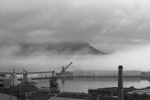 fog over the naval base of Simon's Town, Cape Town, South Africa