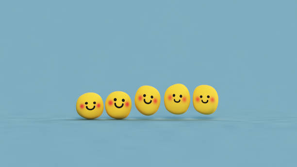 happy emoji isolated on black and white little blur unhappy emojis. Concept showing depression and happy feeling.