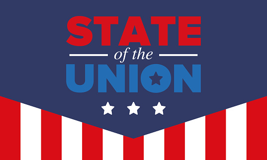 State of the Union Address in United States. Annual deliver from the President of the US address to Congress. Speech President. Patriotic american elements. Poster, card, banner, background. Vector illustration