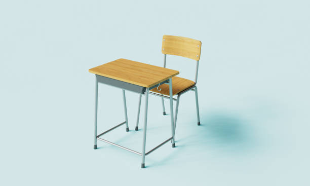 istock School Desk and Chair with Light Blue Background. 3D Rendering 2058432236