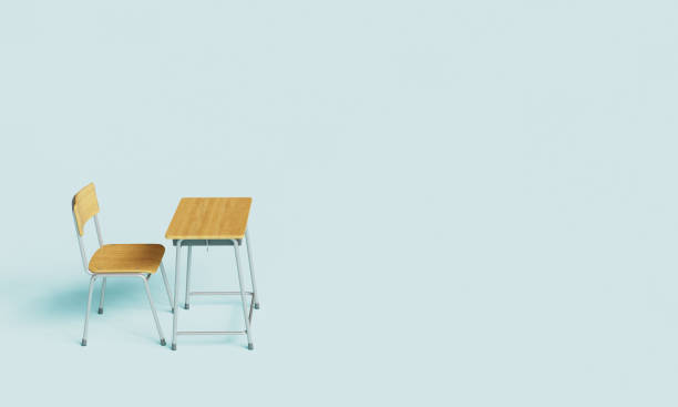 istock School Desk and Chair with Light Blue Background. 3D Rendering 2058432242