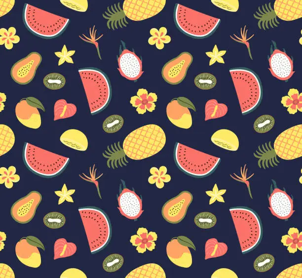 Vector illustration of Tropical fruits seamless pattern