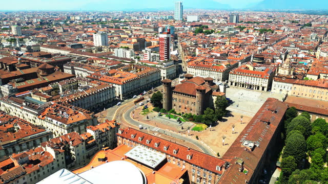 Aerial View Of Piazza Castello,Turin's Central Square In Piedmont,Italy