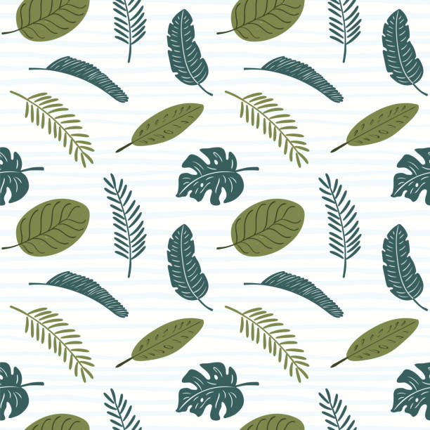 ilustrações, clipart, desenhos animados e ícones de palm leaves seamless pattern - pattern coconut palm tree frond textile