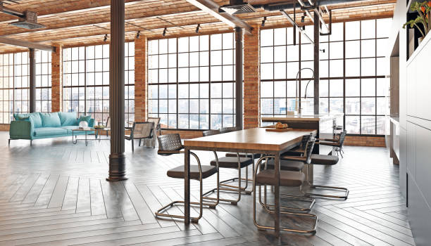 istock A large open room with a wooden table and chairs 2058453740