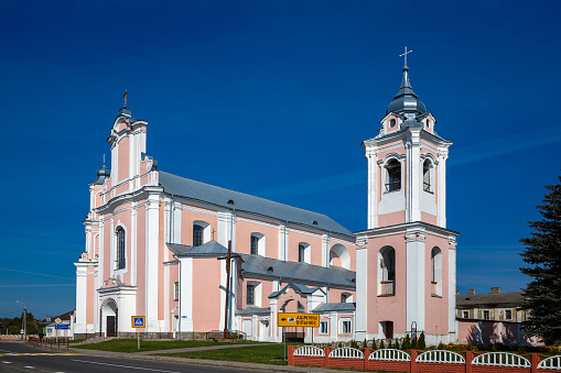 Catholic Church of St. Peter and Paul in the village of Boruny. Molodechno district, Belarus. Medieval church. Editorial. 4.09.2021
