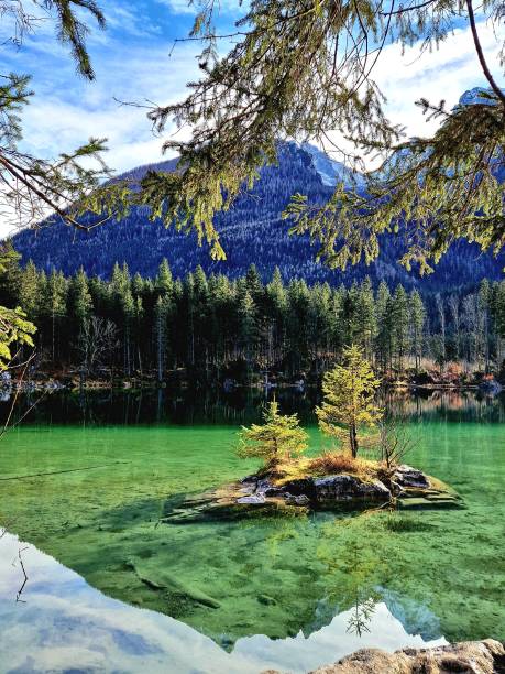 istock lake Hintersee - Alps - stone island with trees 2058479777