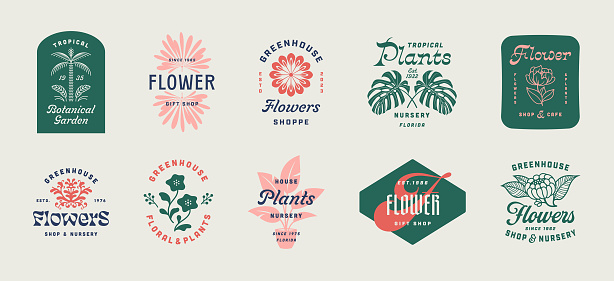 Botanical badges and labels. Floral modern retro badges and labels. Modern vintage frames and labels.