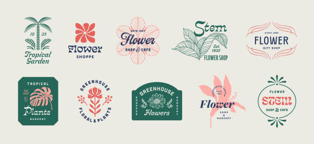 Floral Badges and Labels Botanical badges and labels. Floral modern retro badges and labels. Modern vintage frames and labels. palm icon stock illustrations