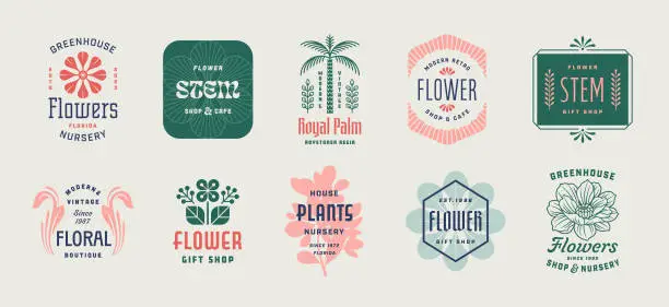 Vector illustration of Floral Badges and Labels