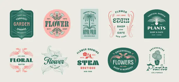 Vector illustration of Floral Badges and Labels