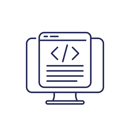 coding or code line icon with a pc
